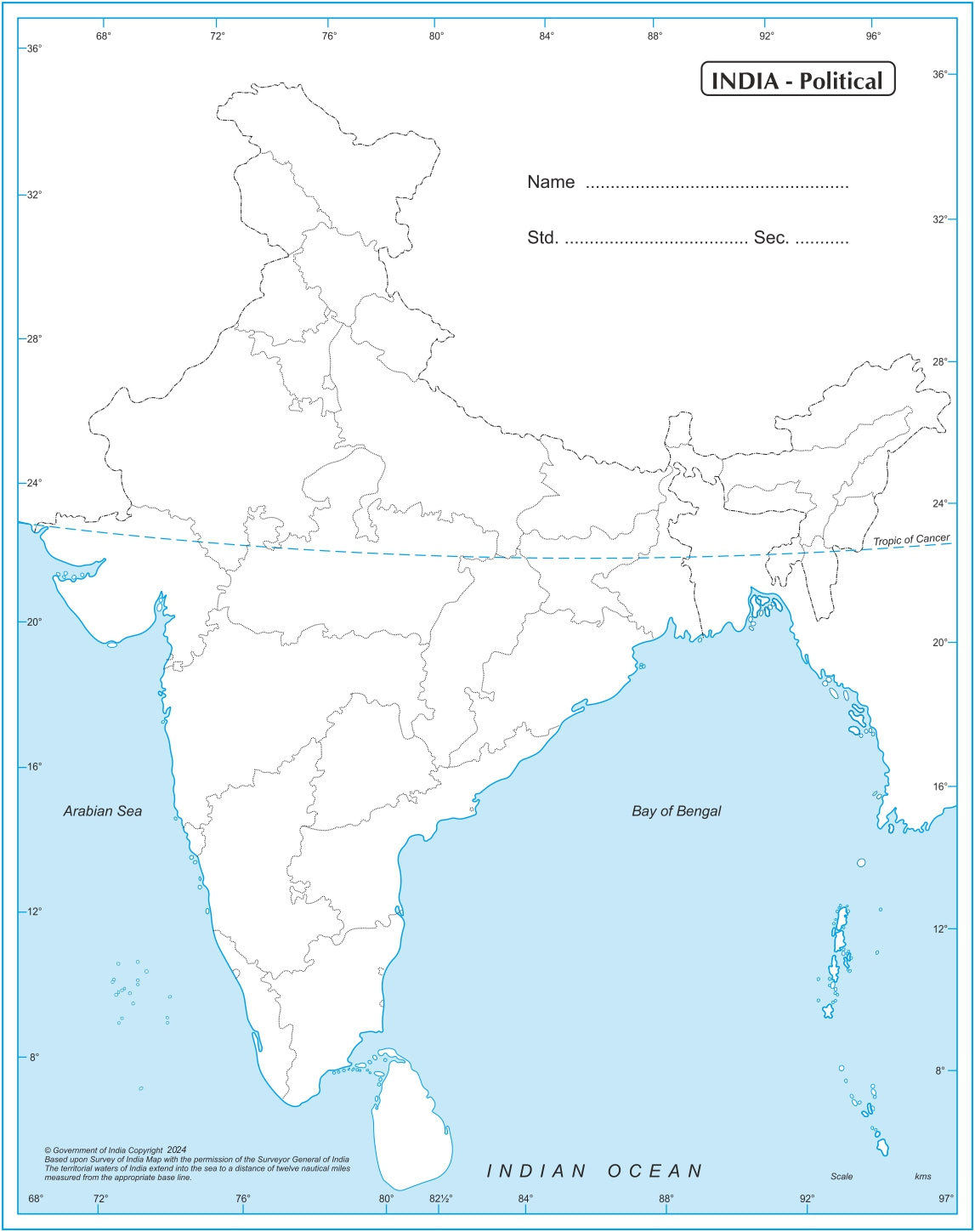 Outline Map of India Political set of 50